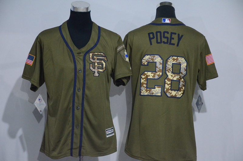 Womens 2017 MLB San Francisco Giants #28 Posey Green Salute to Service Stitched Baseball Jersey